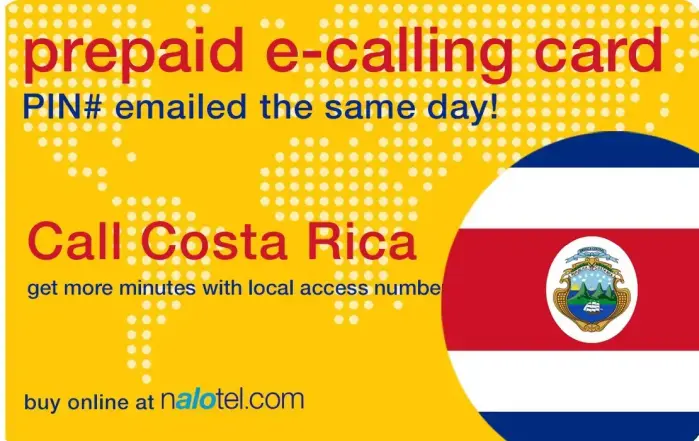 Nalotel Costarica Calling Card for Payphone, Cellphone and Landline.