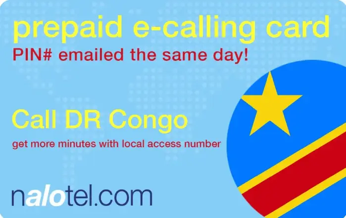 Nalotel Dr congo Calling Card for Payphone, Cellphone and Landline.