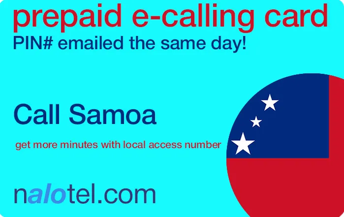 Nalotel Samoa Calling Card for Payphone, Cellphone and Landline.